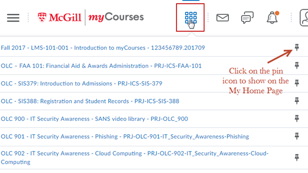myCourses pin