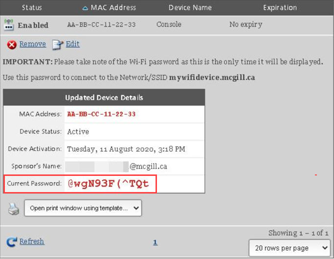 screenshot of Updated Device Details window