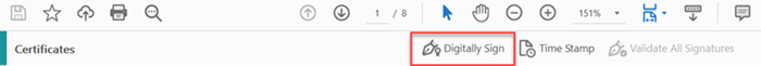 screenshot of Certicates ribbon with the digitally sign option highlighted