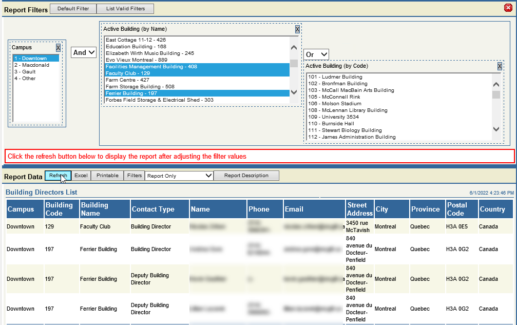 Report filters