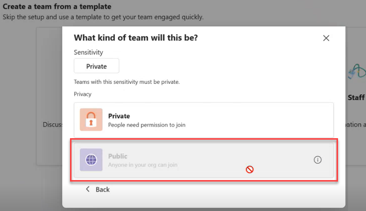 Greyed out public group in MS Teams