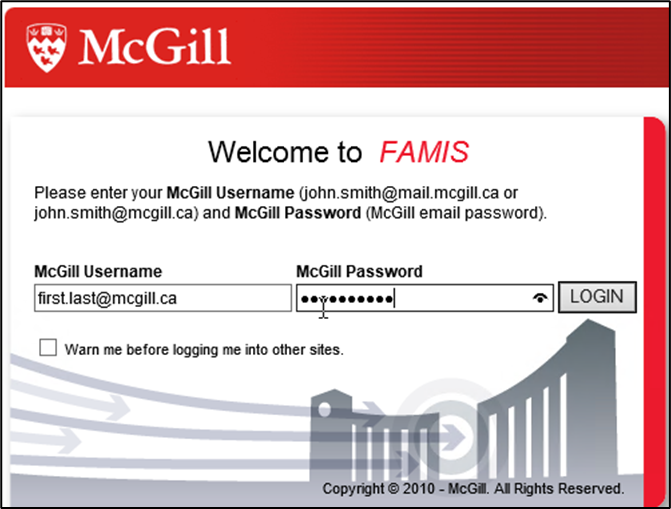 FAMIS login page