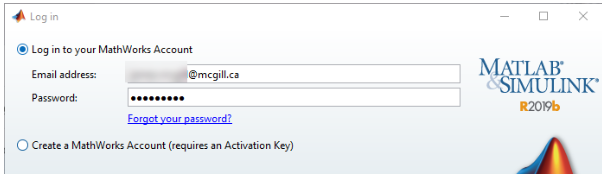 log in with MathWorks account