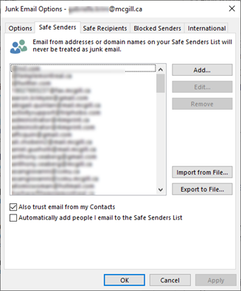 Safe senders list