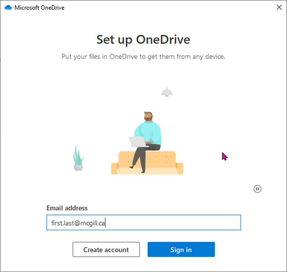 OneDrive sign in screen