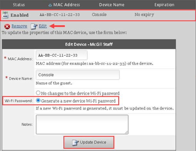 screenshot of Edit Device window
